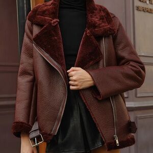 NWT Zipper Belted Soft Fleece Jacket size S in burgundy